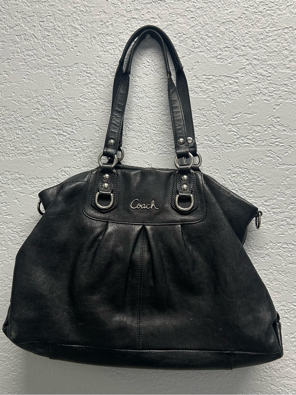 Coach Black Leather Satchel with Silver Hardware